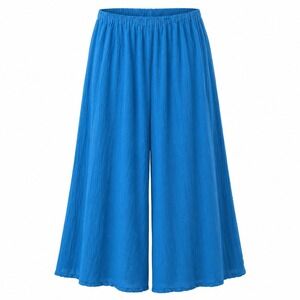 Oh My Gauze! Blue Cotton Wide Leg Split Hem Elastic Waist Gauze Pants Sz 2 L/XL